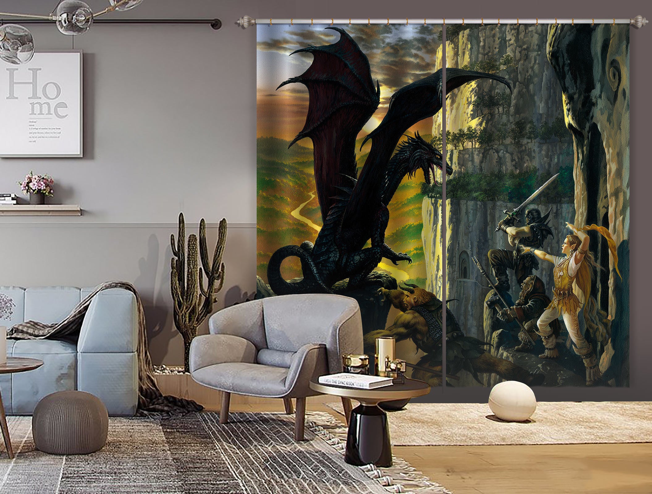 3D Dragon Warrior 7190 Ciruelo Curtain Curtains Drapes