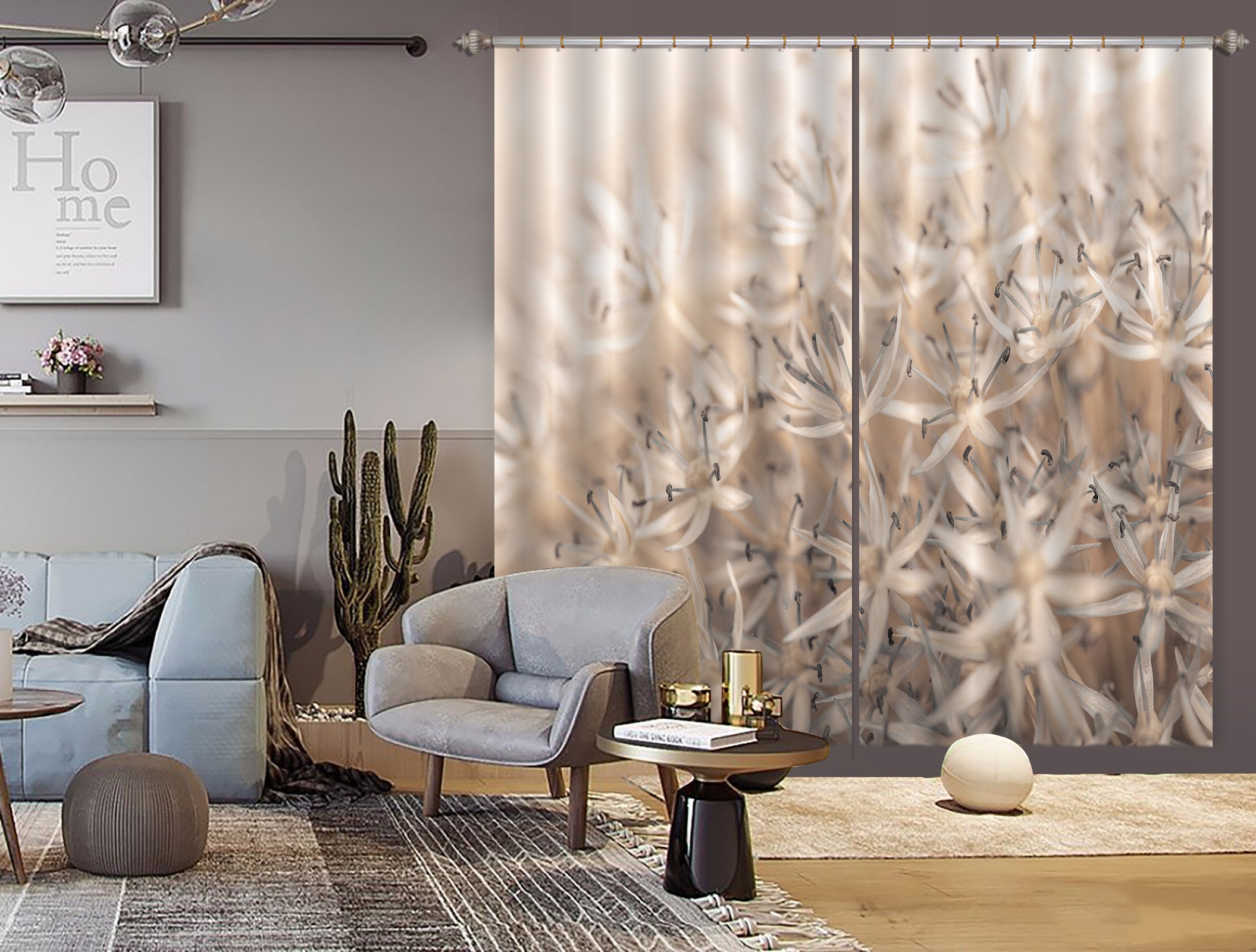 3D Brown Flower 6564 Assaf Frank Curtain Curtains Drapes