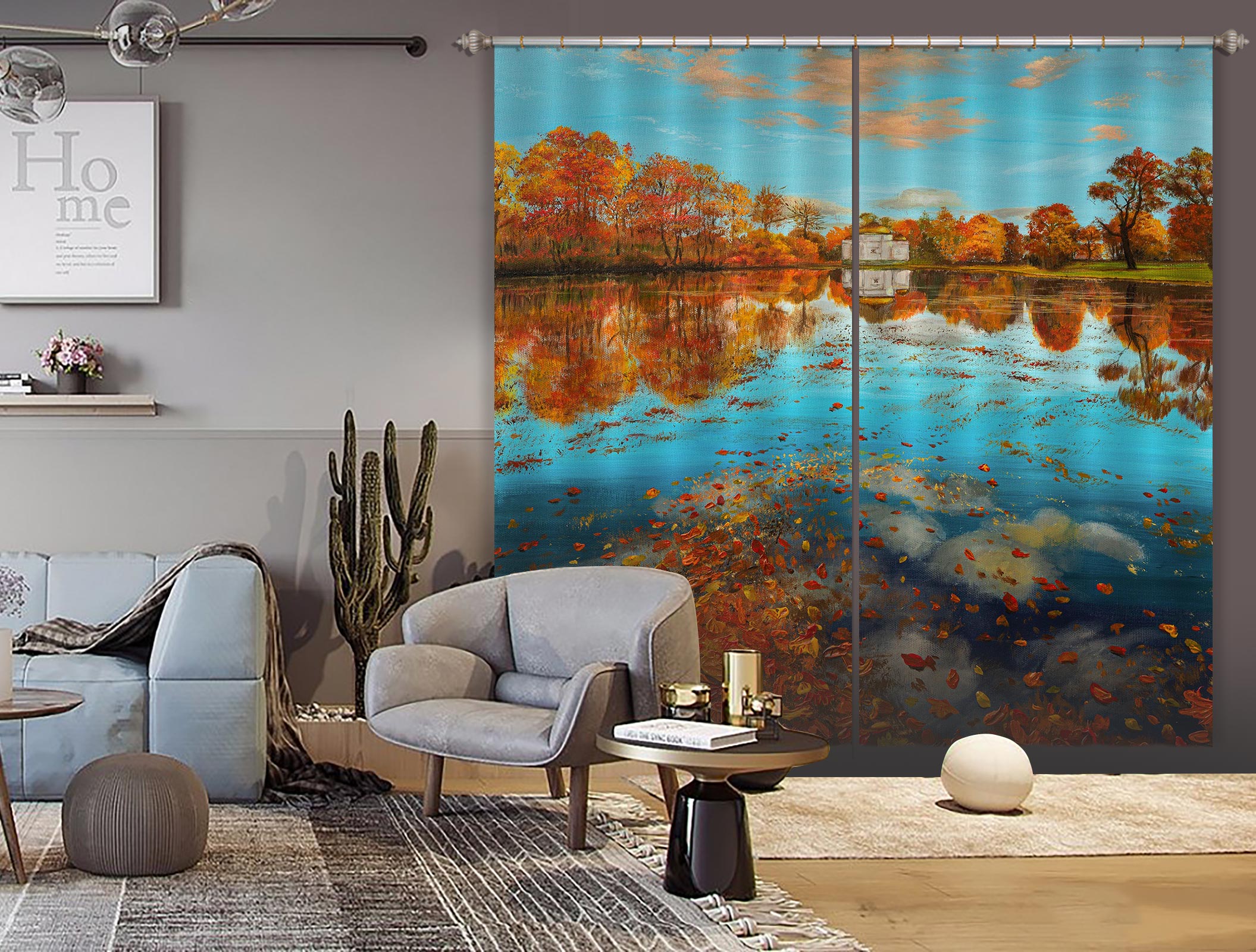 3D Lake Surface Trees 1710 Marina Zotova Curtain Curtains Drapes