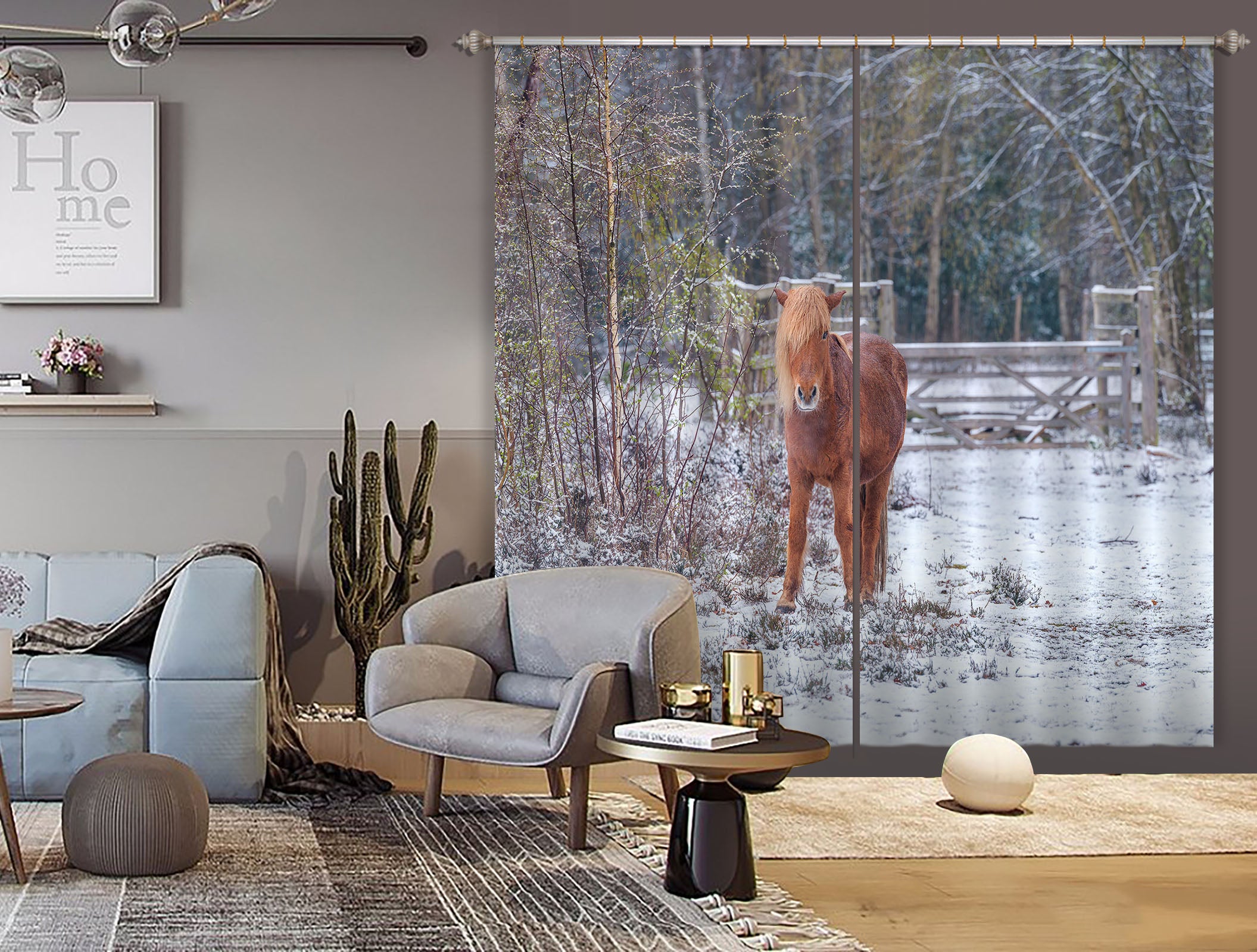 3D Brown Pony 6377 Assaf Frank Curtain Curtains Drapes