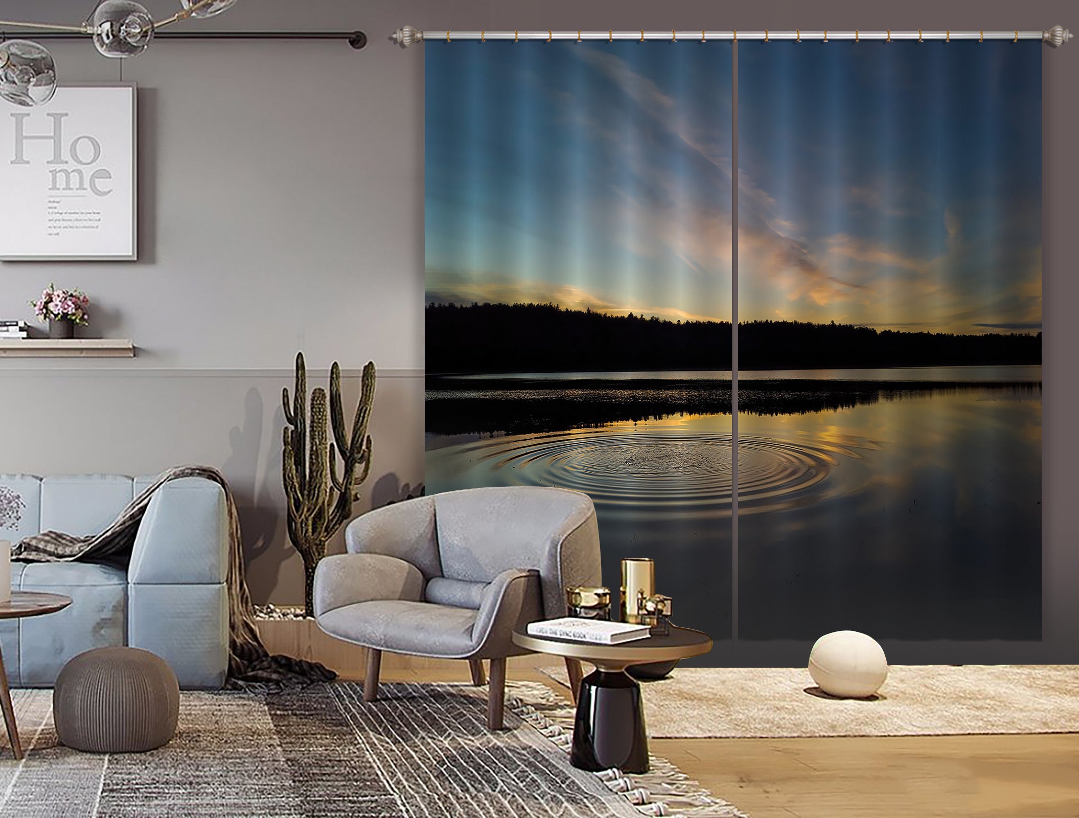 3D Night Lake 019 Jerry LoFaro Curtain Curtains Drapes