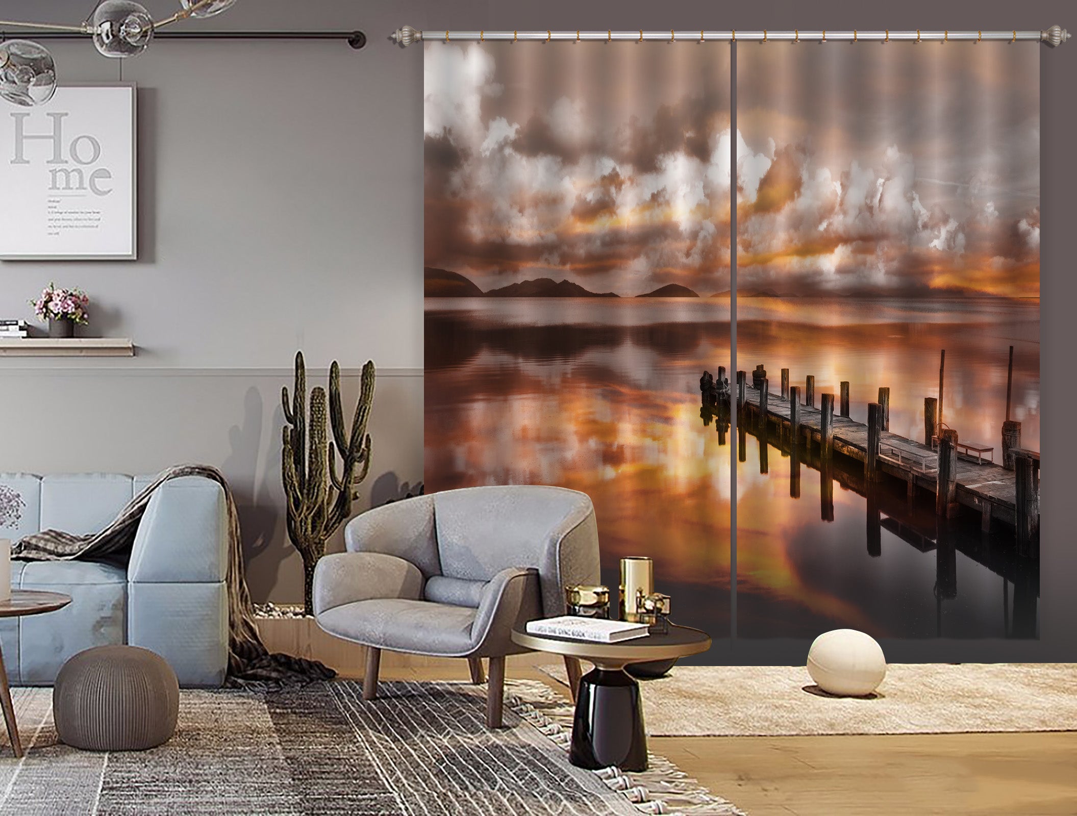 3D River Bridge 163 Marco Carmassi Curtain Curtains Drapes