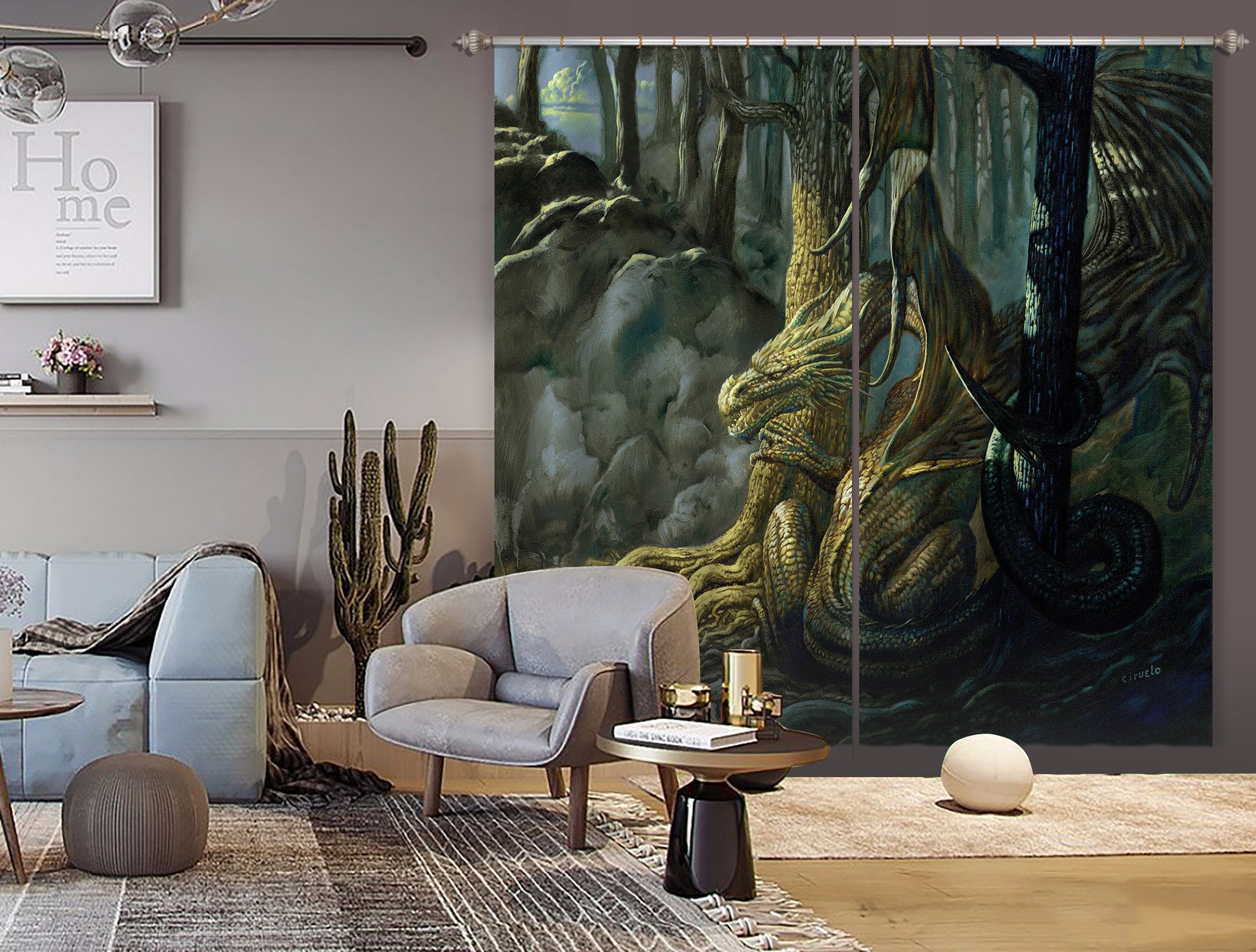 3D Trees Dragon 8003 Ciruelo Curtain Curtains Drapes