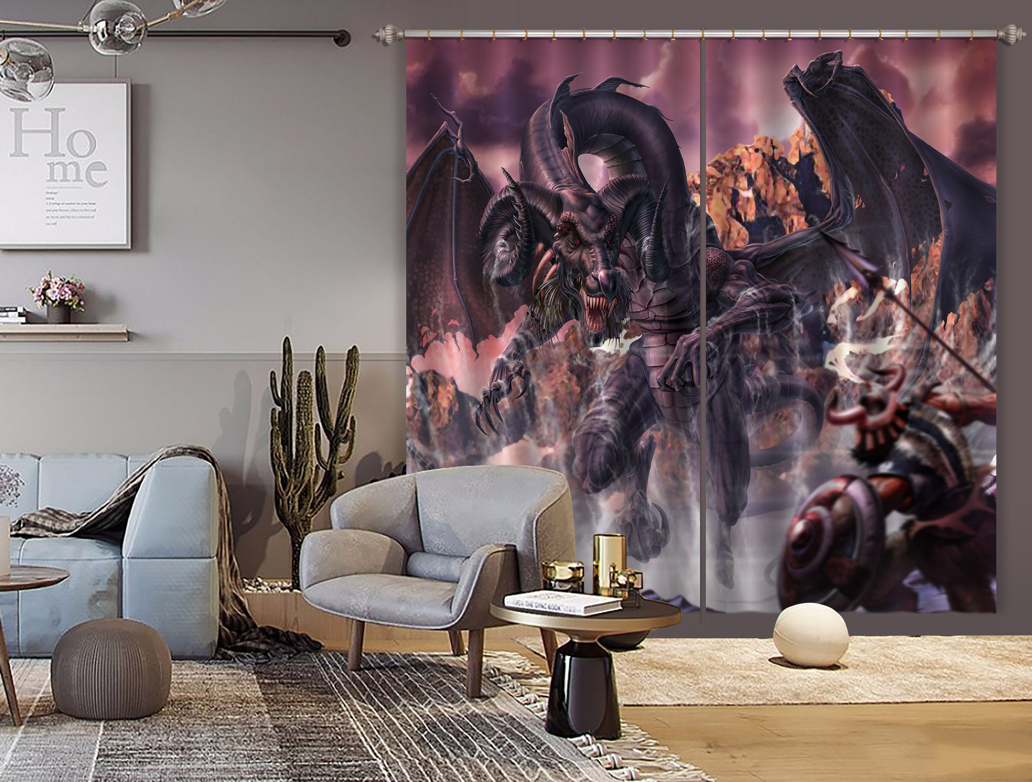 3D Dragon Warrior 5063 Tom Wood Curtain Curtains Drapes