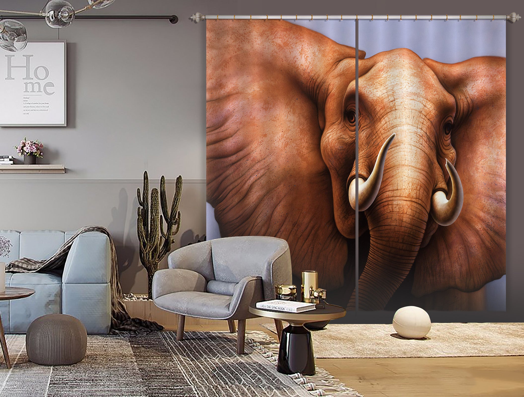 3D Elephant 062 Jerry LoFaro Curtain Curtains Drapes