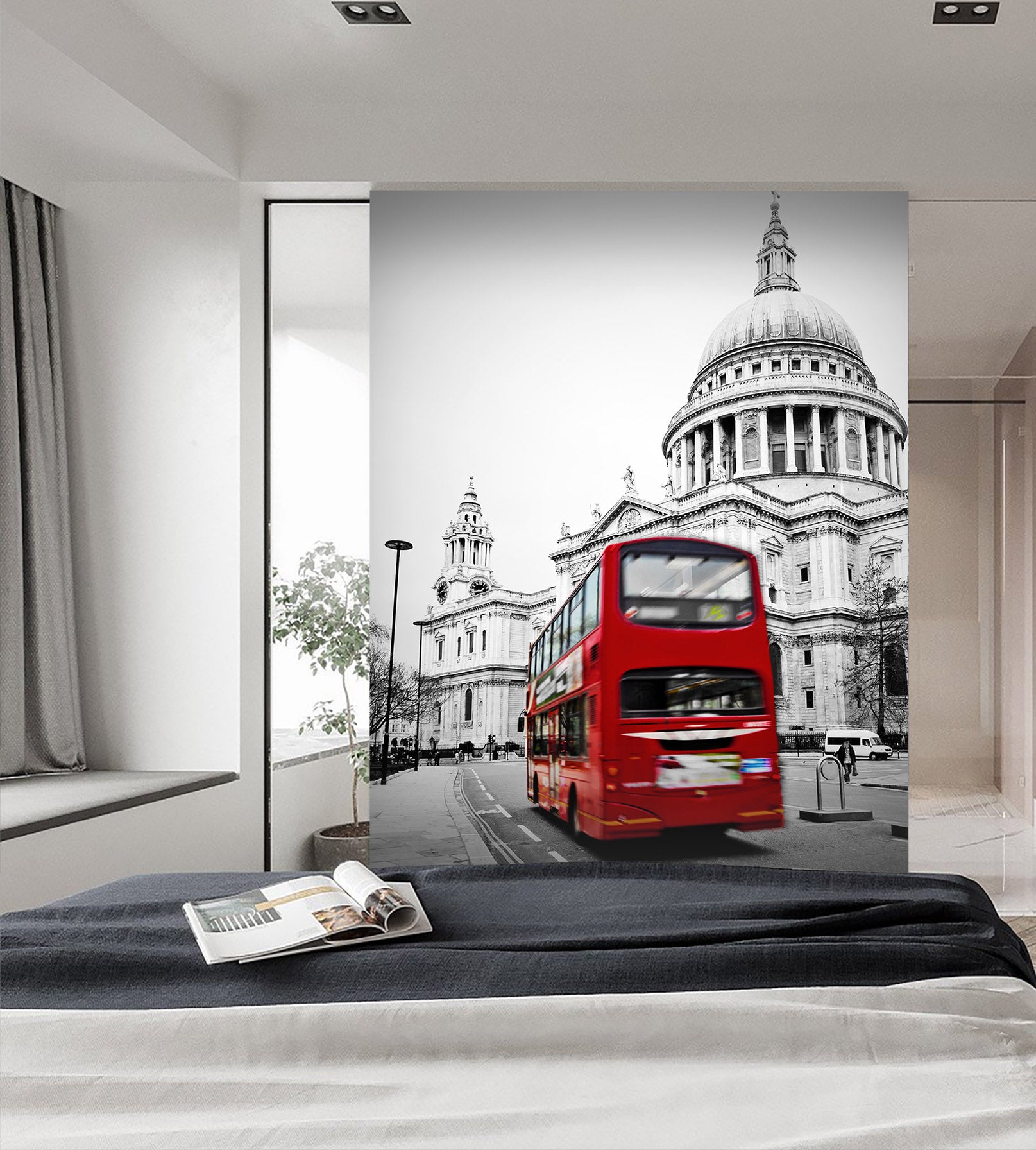 3D Castle Red Bus 435 Vehicle Wall Murals