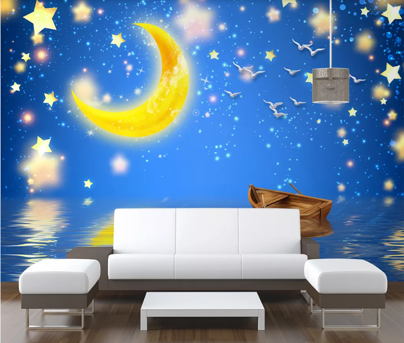 3D Moon Pigeon Ship WC2038 Wall Murals