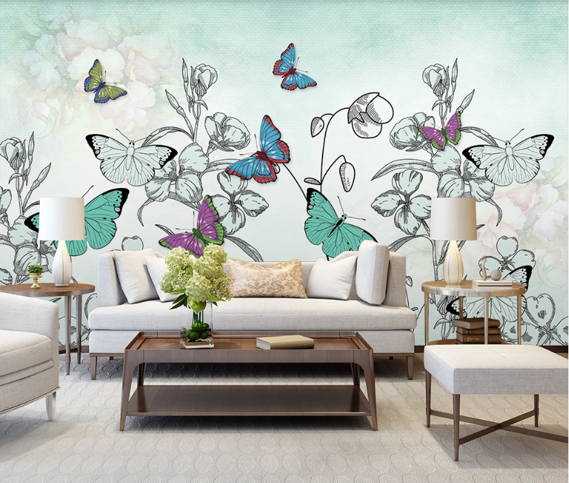 3D Sketch Butterfly WC2035 Wall Murals