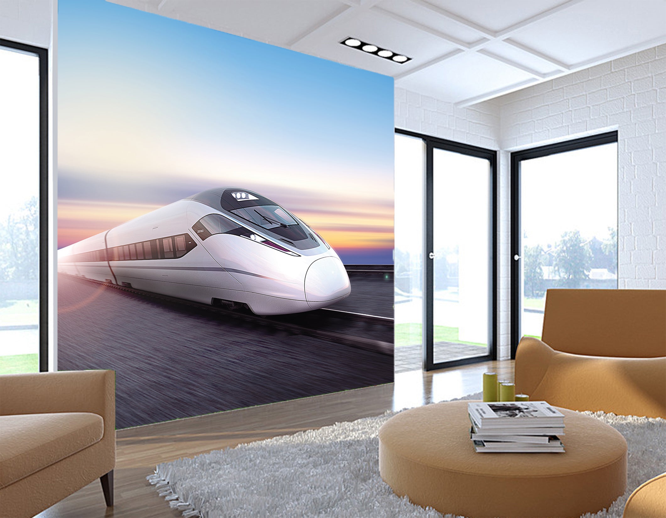 3D Blue Sky Locomotive 255 Vehicle Wall Murals