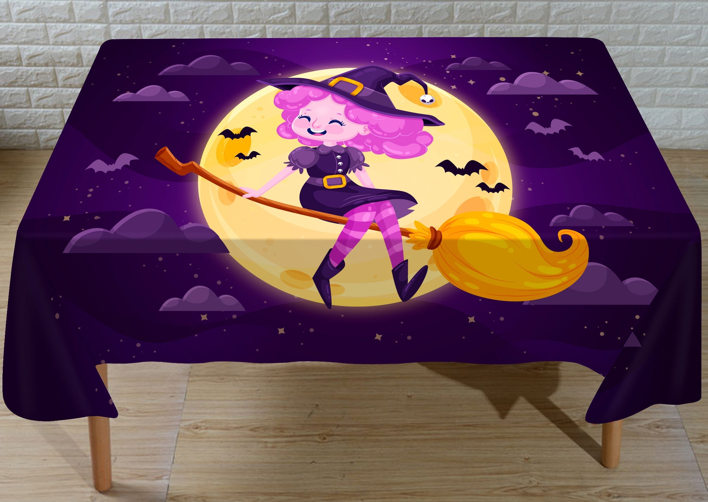 3D Moon Bat Cute Girl 053 Halloween Tablecloths Wallpaper AJ Wallpaper