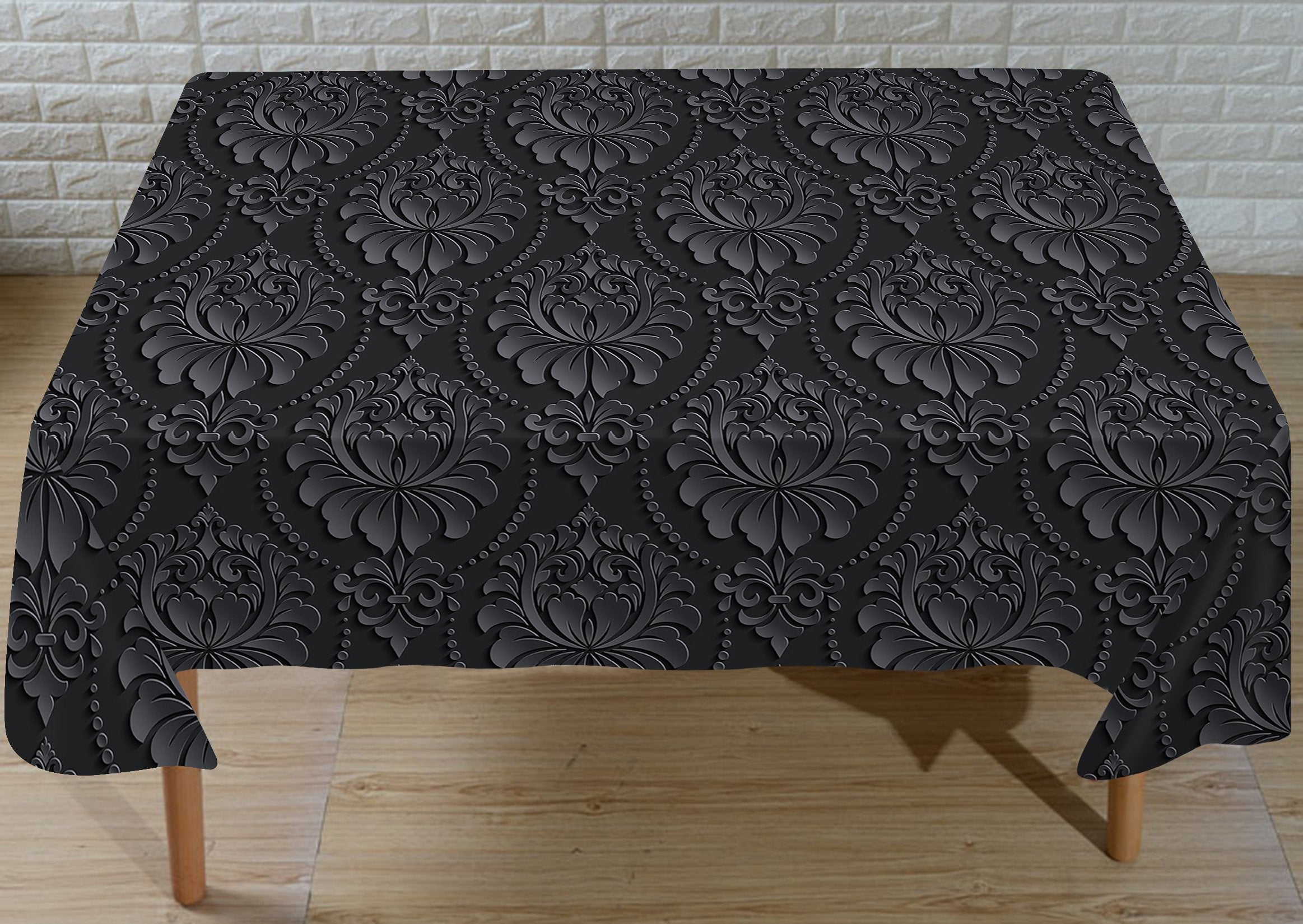3D Black Flower Pattern 9 Tablecloths Wallpaper AJ Wallpaper