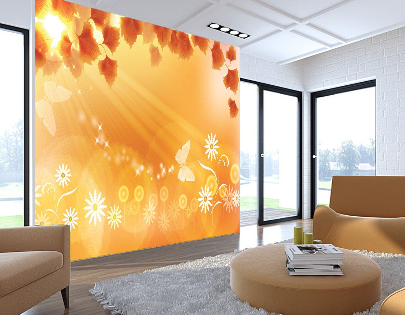 3D Sunshine Orange Maple Leaves 7 Wallpaper AJ Wallpaper 2