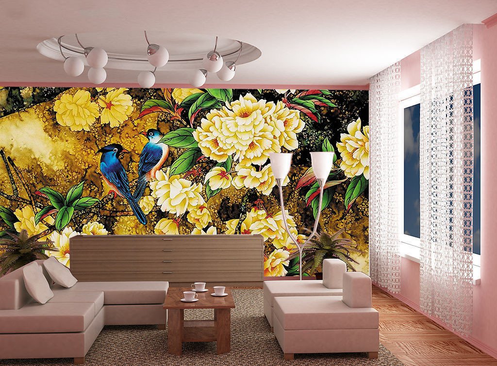 Birds On Flowers Branches Wallpaper AJ Wallpaper