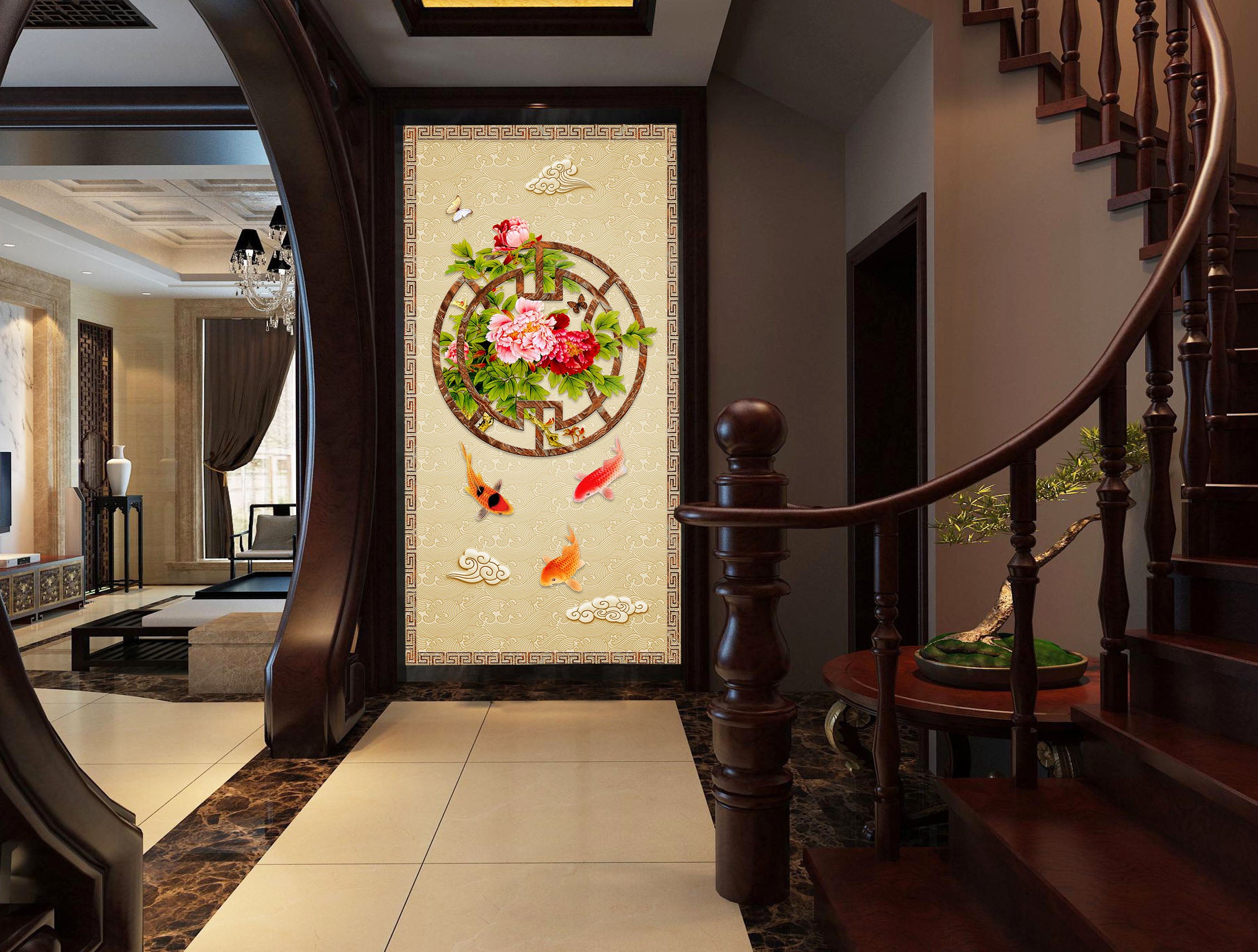 3D Lotus Pond Goldfish 3032 Wall Murals
