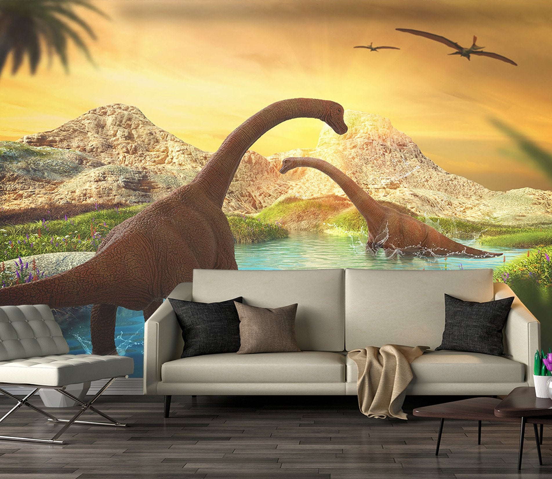 3D Dawn Lake Dinosaur 191 Wallpaper AJ Wallpaper