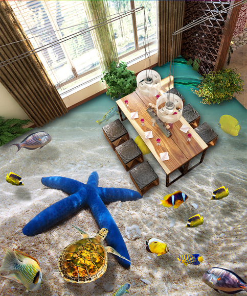 3D Blue Sea Star Floor Mural Wallpaper AJ Wallpaper 2