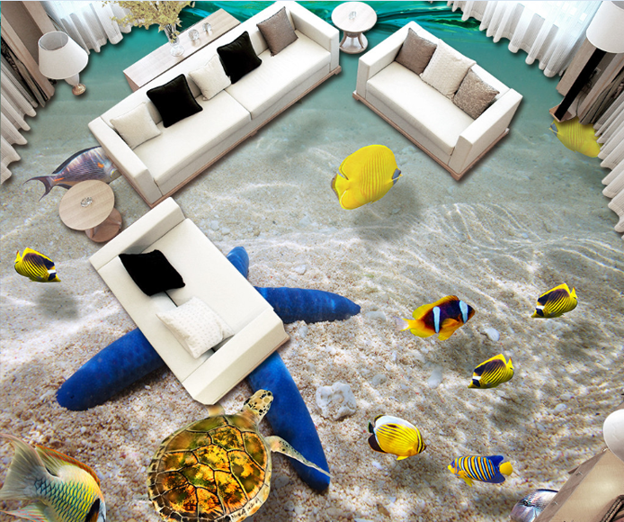 3D Blue Sea Star Floor Mural Wallpaper AJ Wallpaper 2