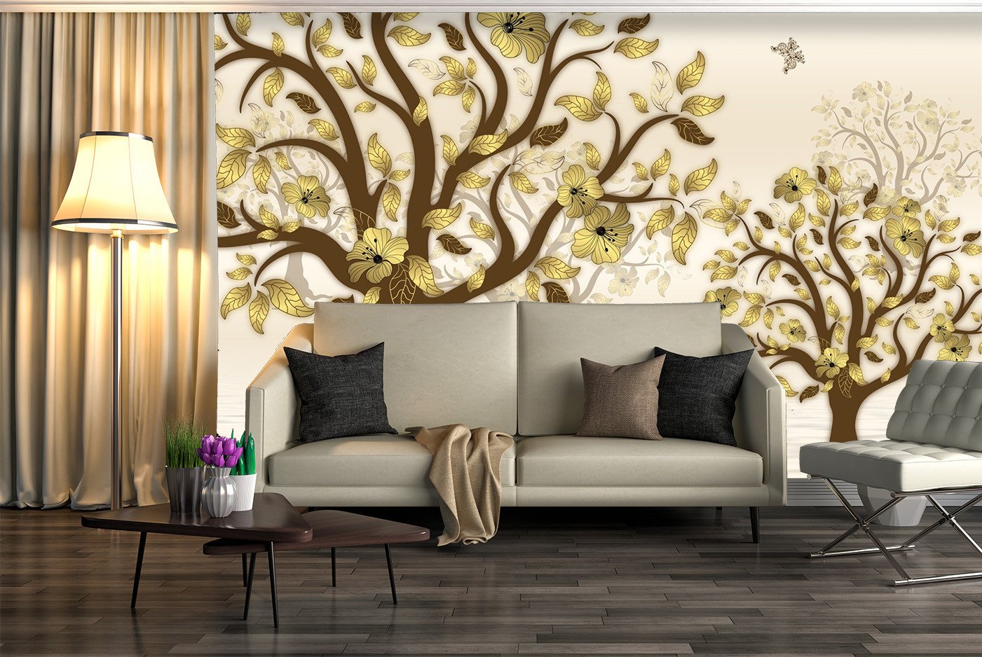 3D Tree Flower Butterfly 887 Wallpaper AJ Wallpapers