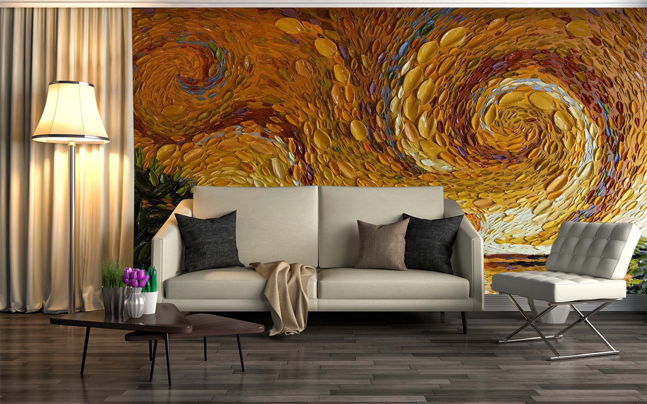 3D Yellow Wave 1408 Dena Tollefson Wall Mural Wall Murals