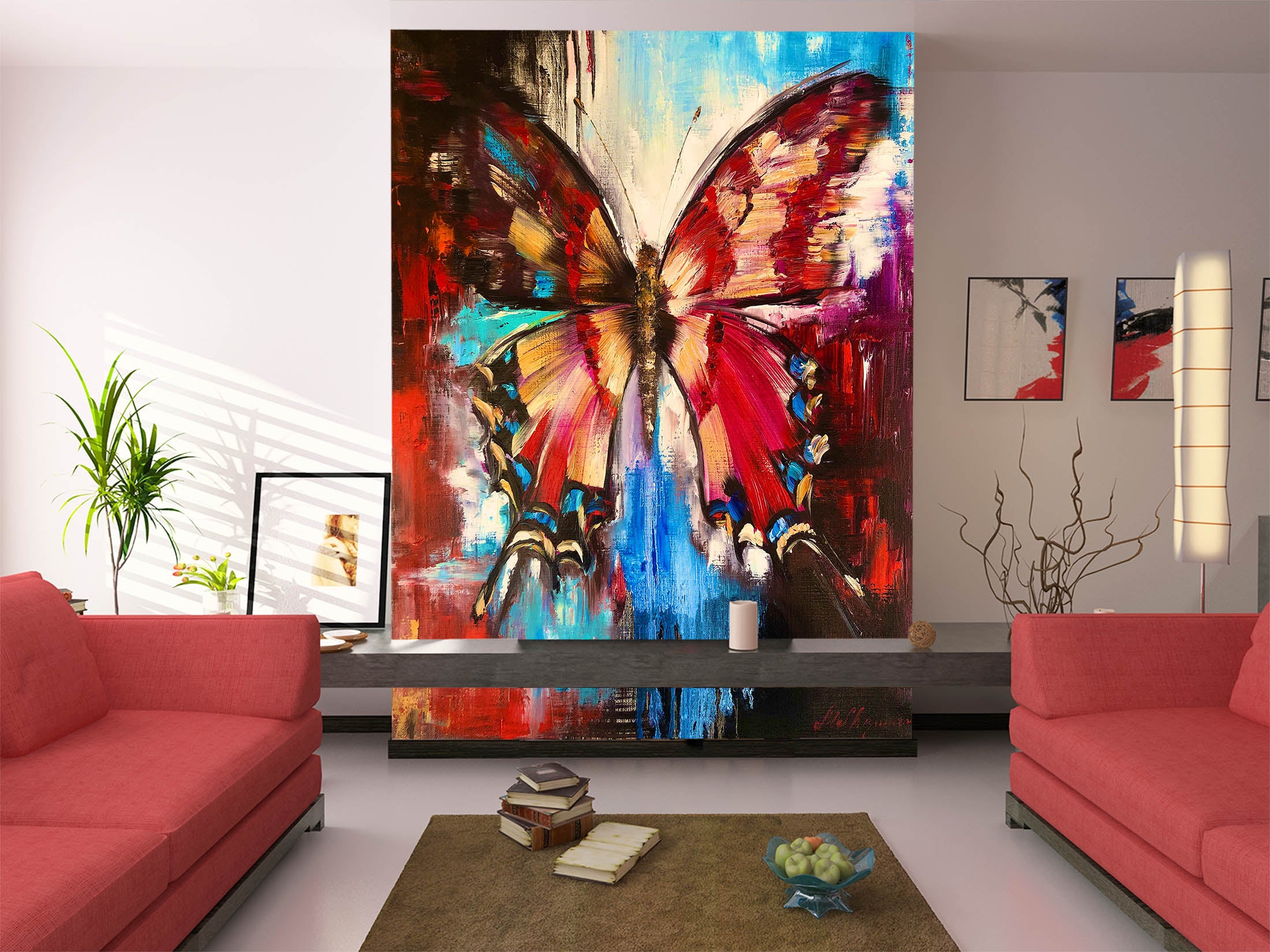 3D Red Painted Butterfly 276 Skromova Marina Wall Mural Wall Murals