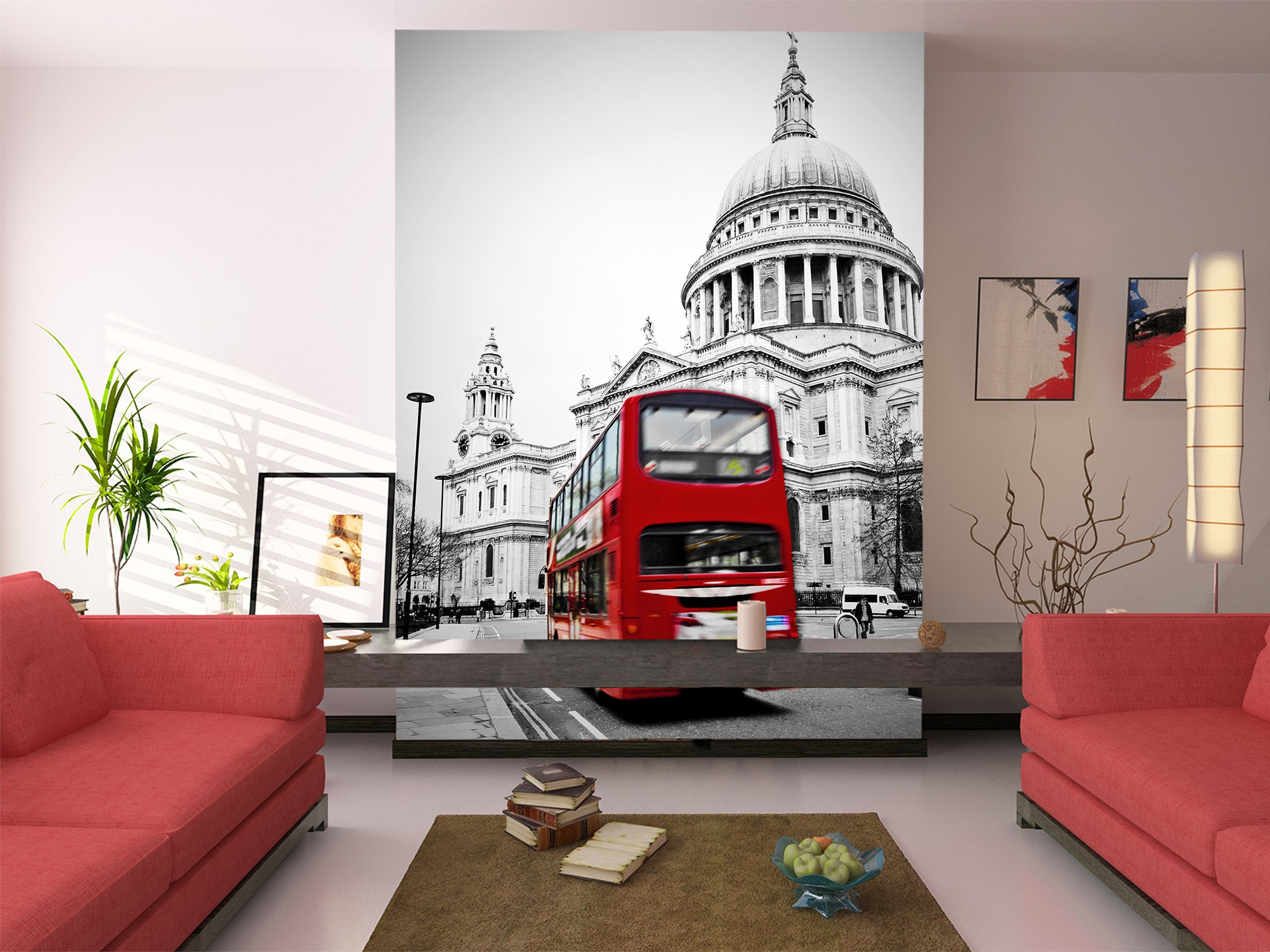 3D Castle Red Bus 435 Vehicle Wall Murals