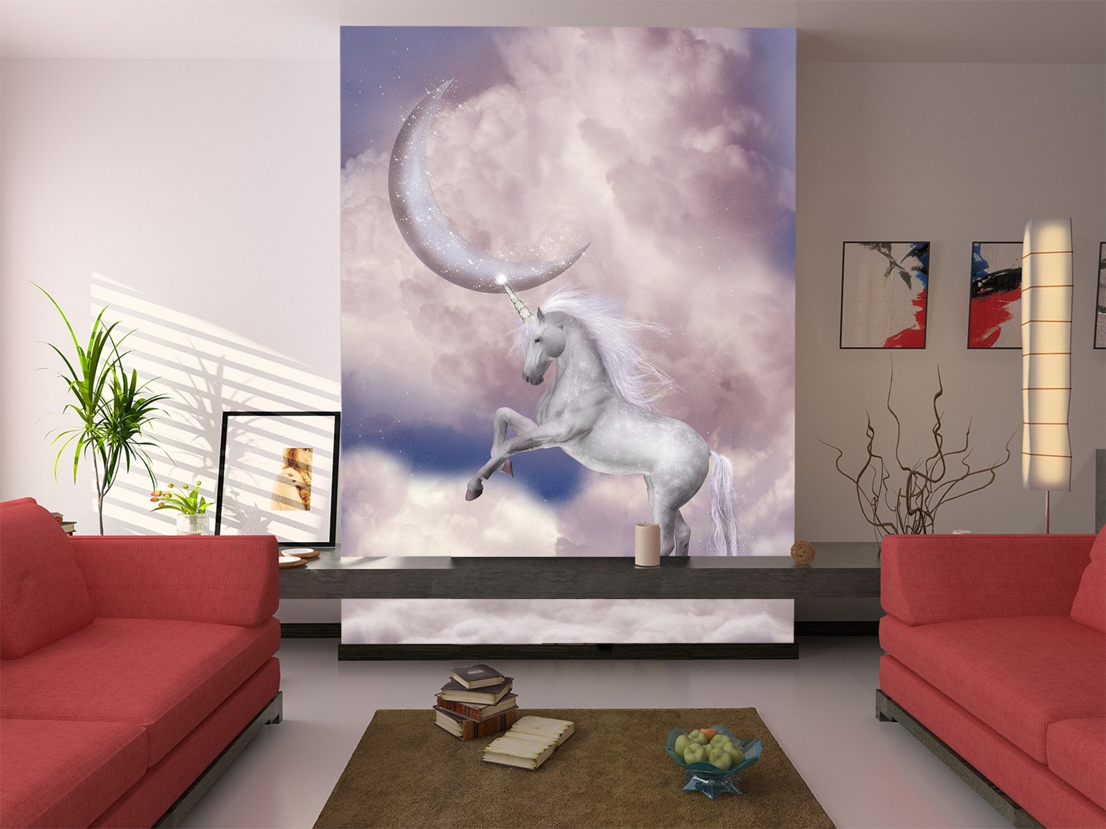 3D Crescent Moon Unicorn 348 Wallpaper AJ Wallpaper