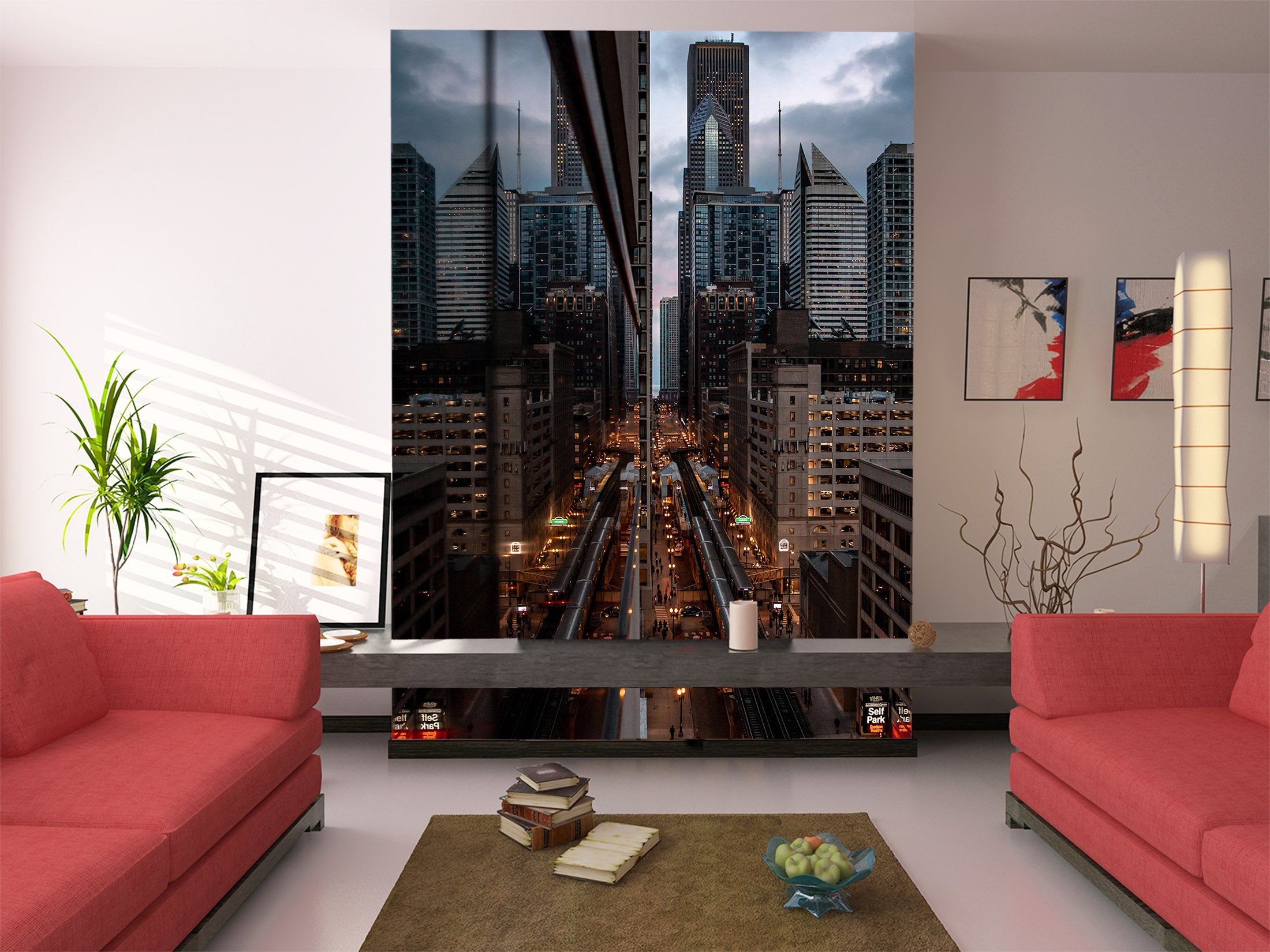 3D Buildings Night 426 Vehicle Wall Murals