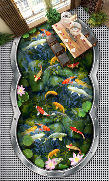 3D Fish Pond Floor Mural Wallpaper AJ Wallpaper 2