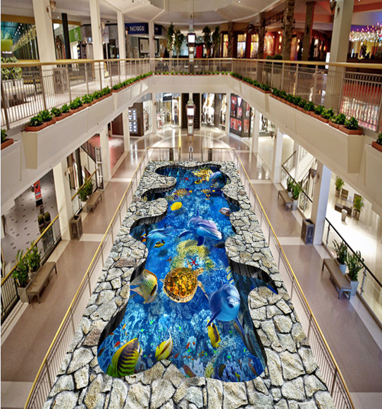 3D Swimming Fishes Floor Mural Wallpaper AJ Wallpaper 2