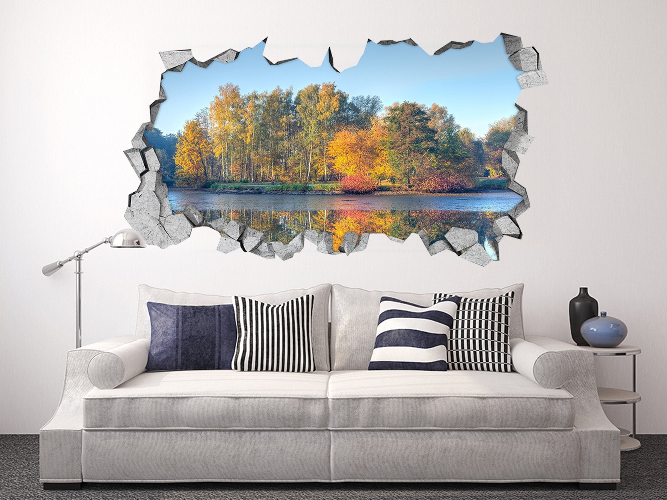 3D Lakeside Forest 014 Broken Wall Murals Wallpaper AJ Wallpaper