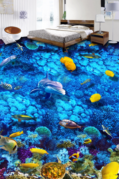3D Blue Sea Bottom Floor Mural Wallpaper AJ Wallpaper 2