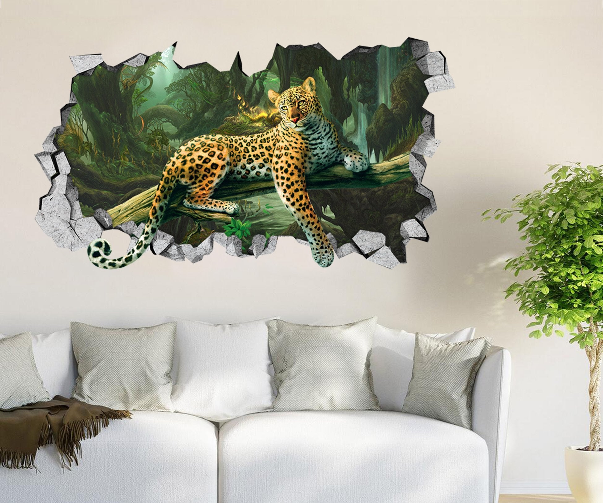 3D Forest Leopard 103 Broken Wall Murals Wallpaper AJ Wallpaper