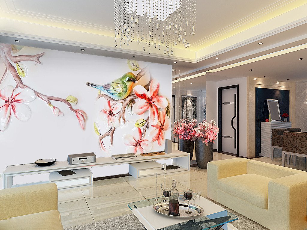 3D Pink Flower Bird Wallpaper AJ Wallpaper 1