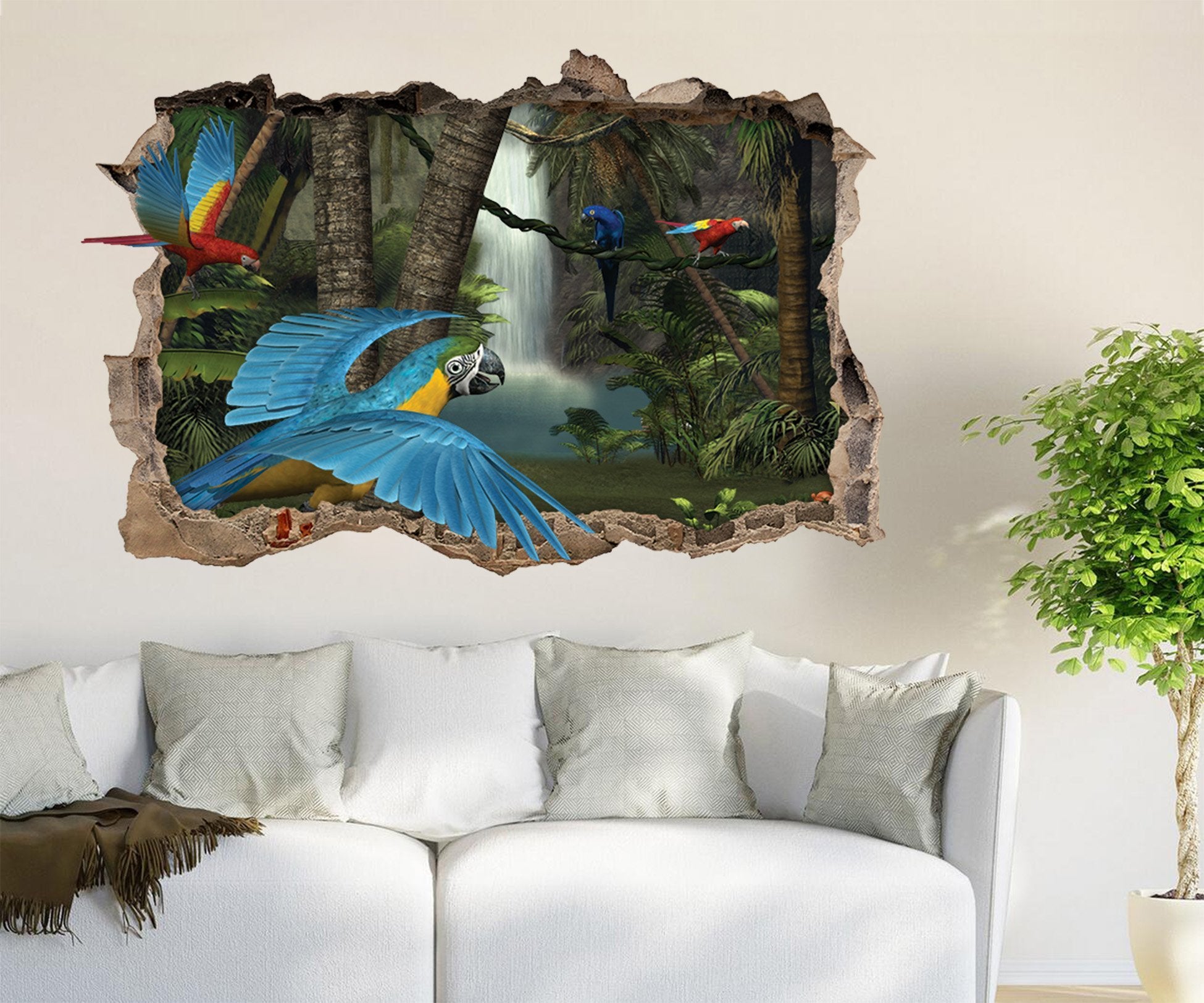 3D Forest Parrots 100 Broken Wall Murals Wallpaper AJ Wallpaper