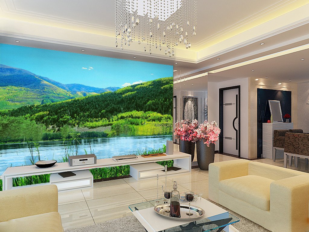 Lakeside Green Landscape Wallpaper AJ Wallpaper