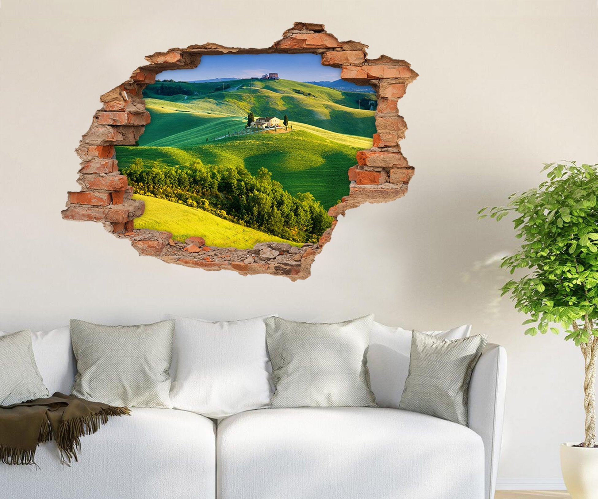 3D Green Mountains 214 Broken Wall Murals Wallpaper AJ Wallpaper