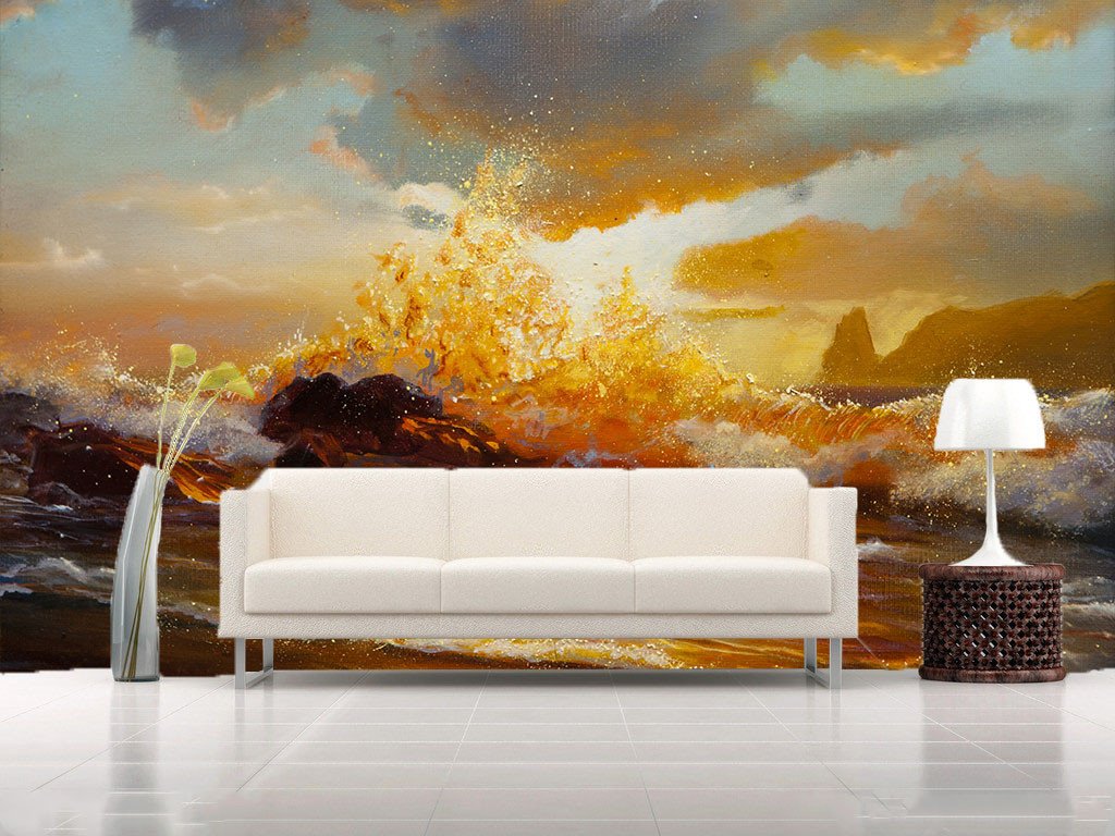 Waves Hitting Stones Wallpaper AJ Wallpaper