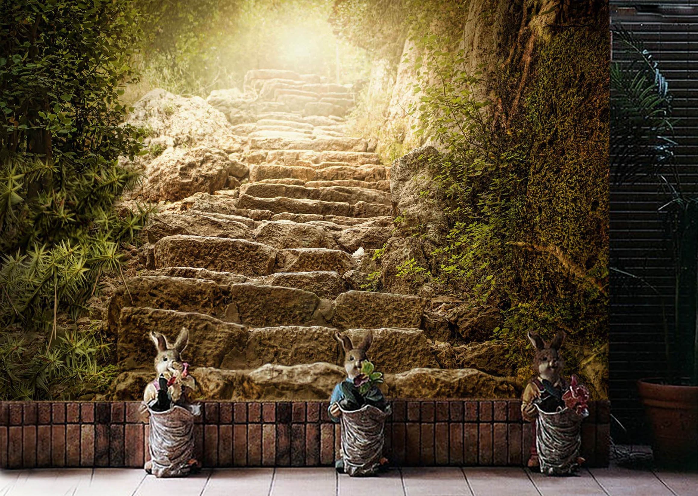 3D Staircase Grass 708 Wallpaper AJ Wallpaper