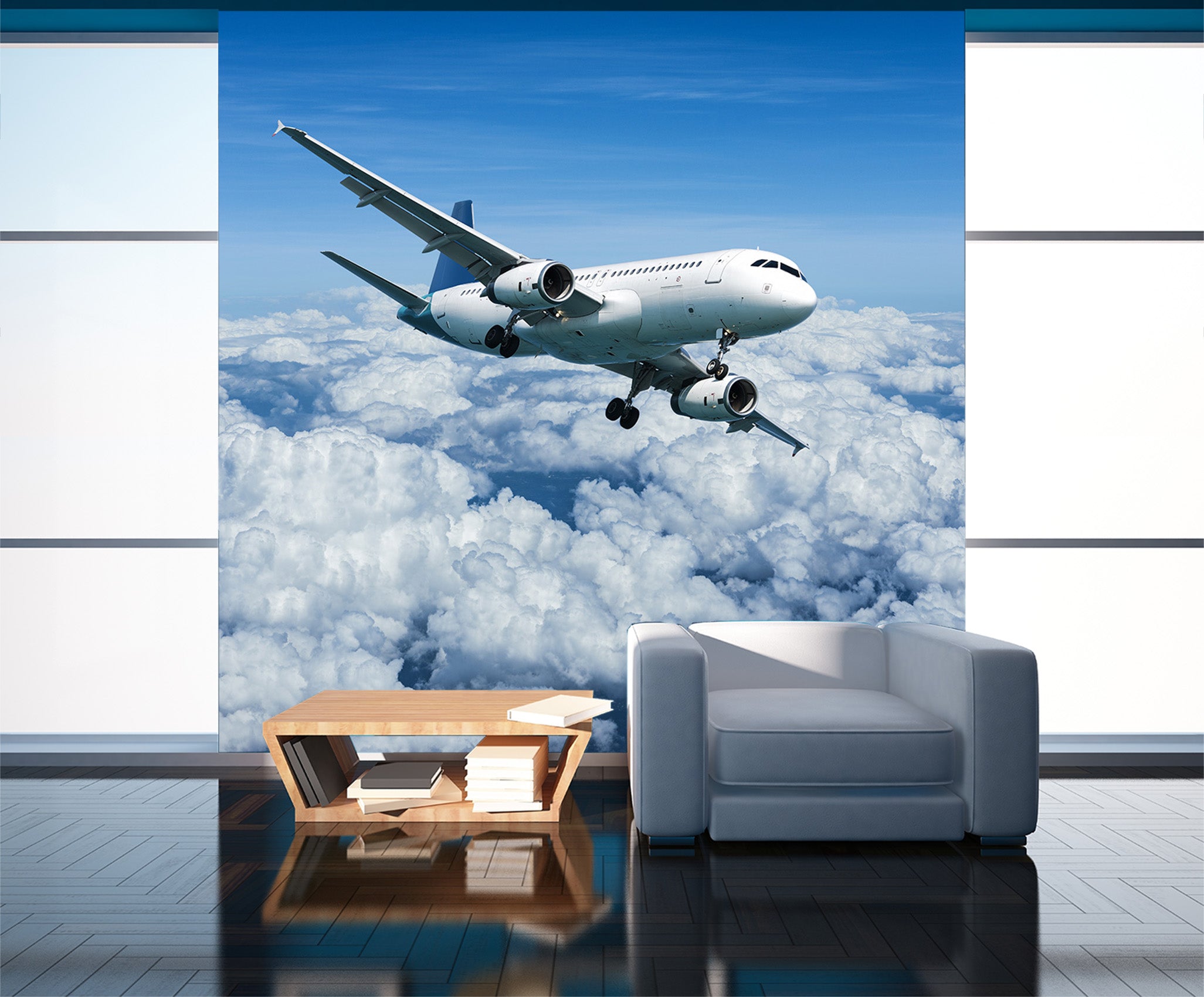 3D White Clouds Plane 267 Vehicle Wall Murals