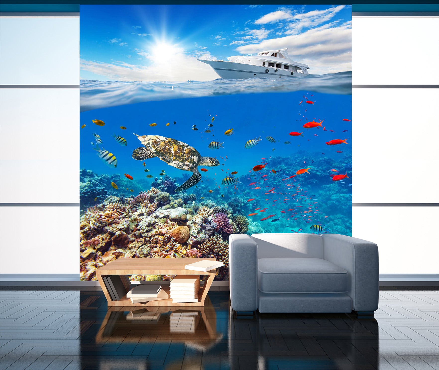 3D Turtle Swimming 1075 Wall Murals