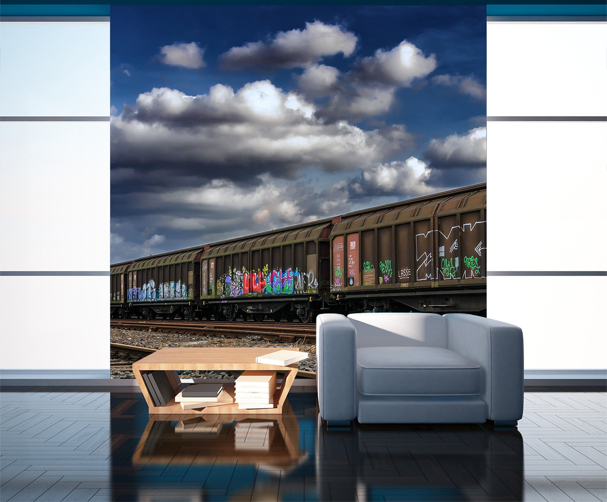 3D Train Clouds 429 Vehicle Wall Murals