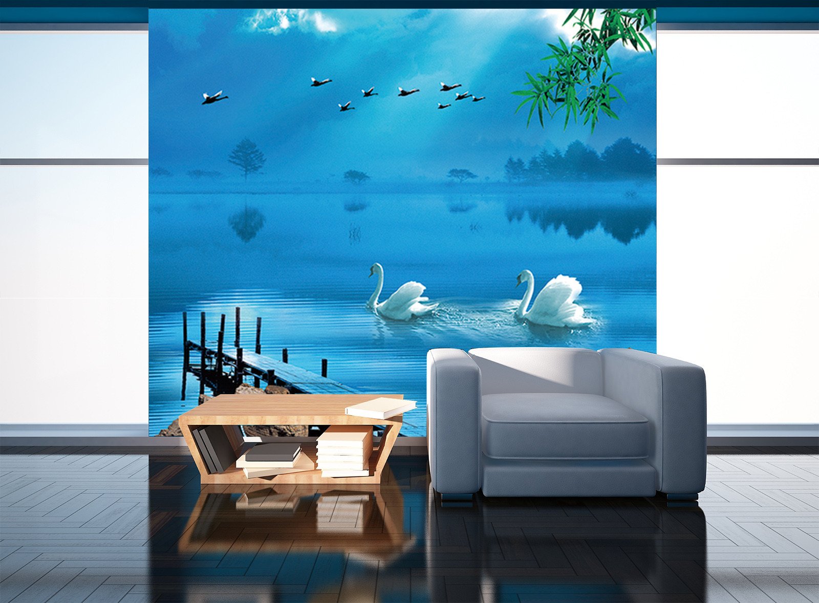 3D Blue Swan Lake 576 Wallpaper AJ Wallpaper
