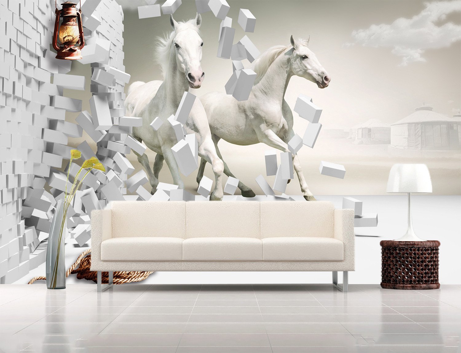 3D Galloping White Horse 273 Wallpaper AJ Wallpaper