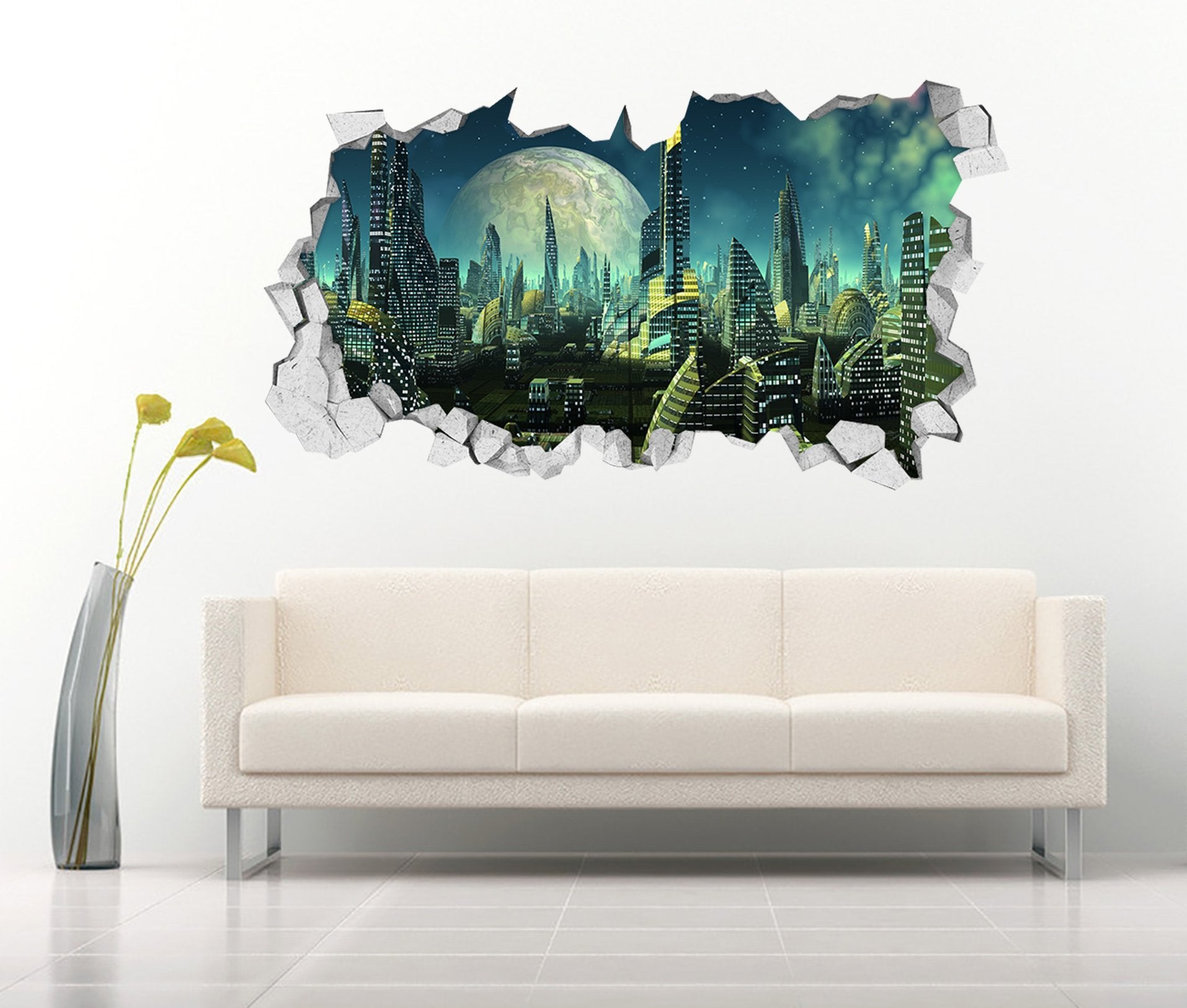 3D Advanced City 402 Broken Wall Murals Wallpaper AJ Wallpaper