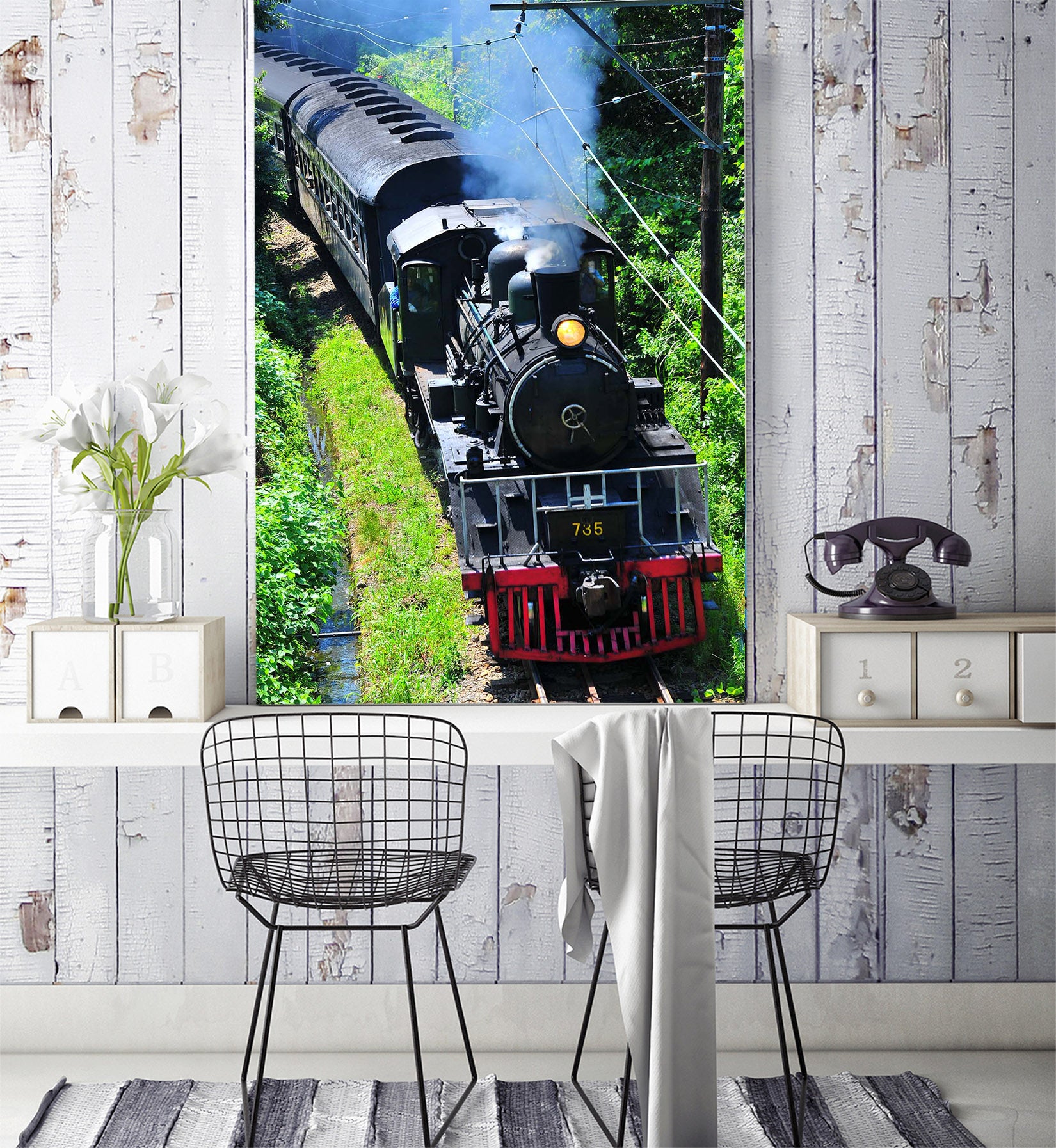 3D Black Train 423 Vehicle Wall Murals