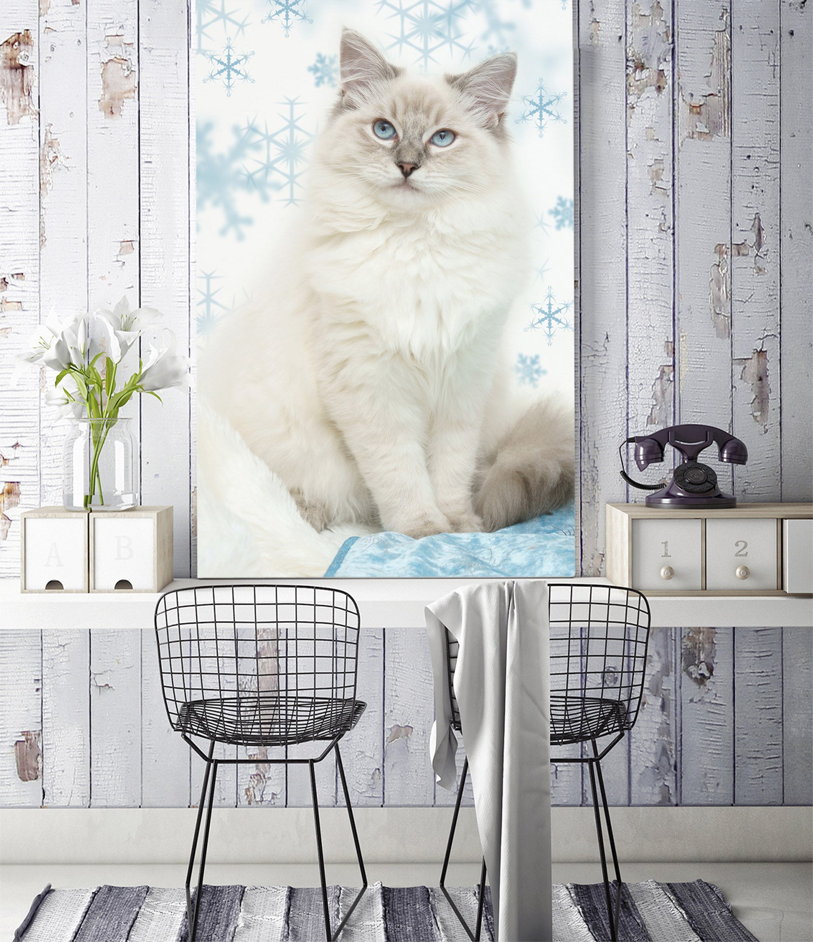 3D Kitten Snowflake 113 Wall Murals