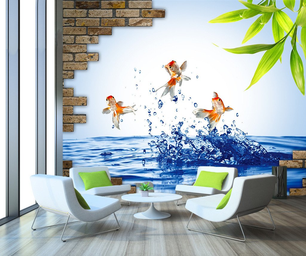 3D Golden Fish Leaves 112 Wallpaper AJ Wallpapers