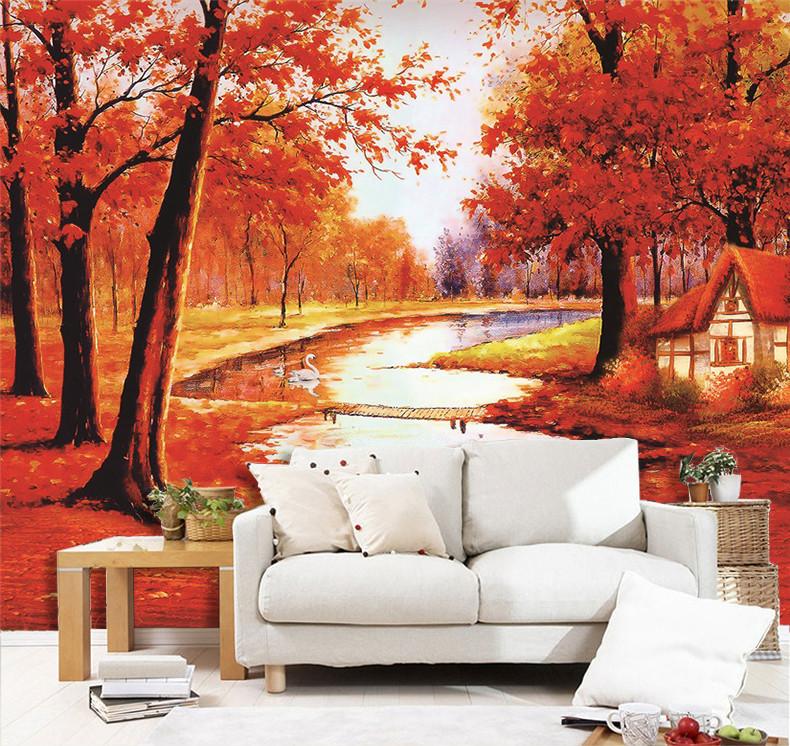 3D Red Maple Forest Slim River 767 Wallpaper AJ Wallpaper 2