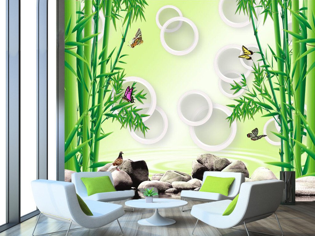 3D Bamboo forest stone butterfly Wallpaper AJ Wallpaper 1