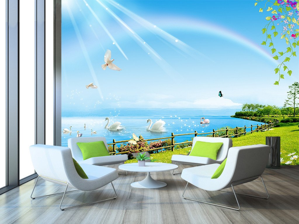 3D Rainbow Lake Swan 82 Wallpaper AJ Wallpaper